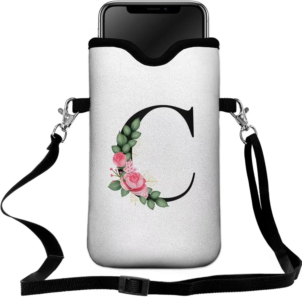 Cell Phone Sleeves Bag Case Crossbody Neoprene Holder Lanyard Phone Pouch for Women Men 7.5 X 4.5 Inches - Letter_C