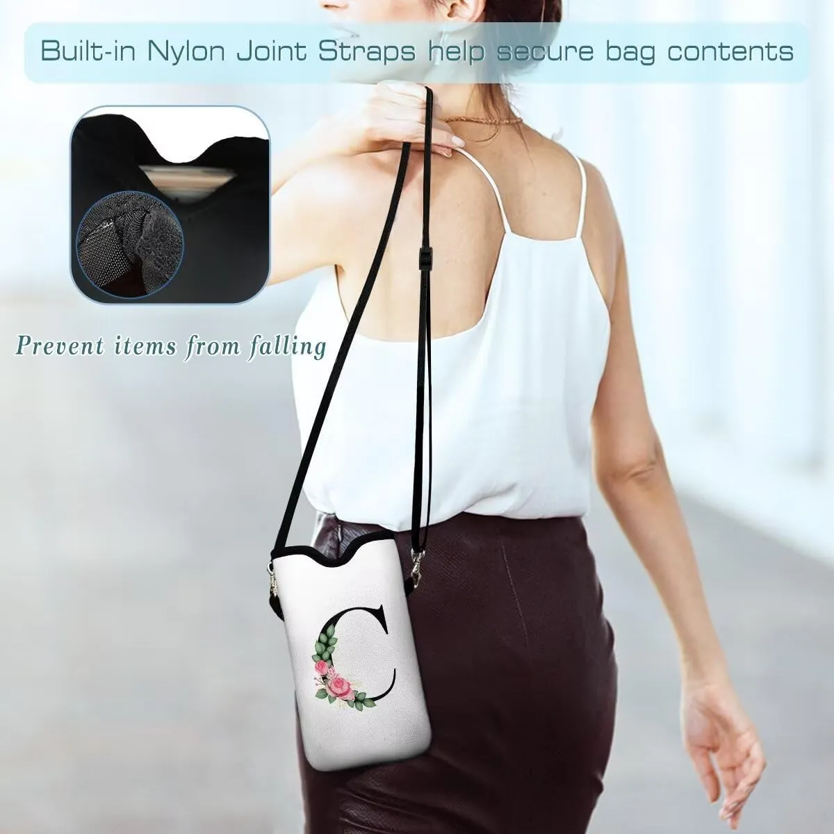 Cell Phone Sleeves Bag Case Crossbody Neoprene Holder Lanyard Phone Pouch for Women Men 7.5 X 4.5 Inches - Letter_C
