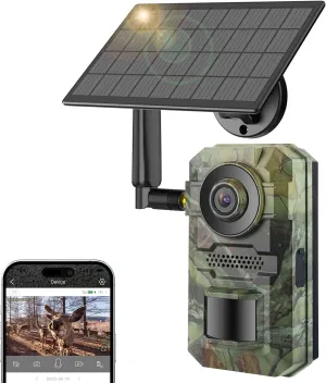 Cellular Trail Cameras, 2.7K Live View Game Cameras Built-in 4G LTE SIM Card, Night Vision Motion Activated, 0.2s Trigger Speed, 5W Solar Powered, IP65 Water-Resistant