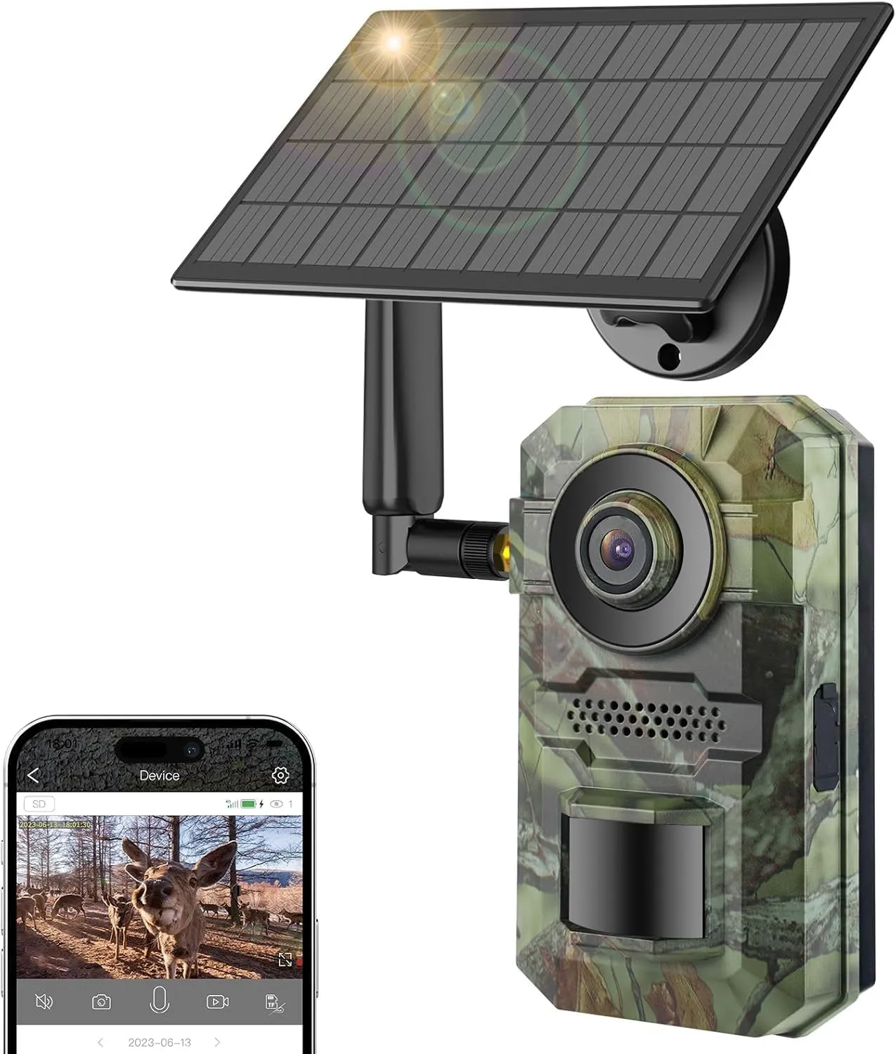 Cellular Trail Cameras, 2.7K Live View Game Cameras Built-in 4G LTE SIM Card, Night Vision Motion Activated, 0.2s Trigger Speed, 5W Solar Powered, IP65 Water-Resistant
