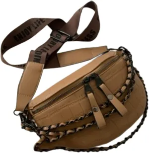 Chain Fanny Pack,Fashion Match Various Styles Of Clothes Bum Bag,Pu Mat Trend Design Belt Bag,Strong Durable Easy Storage Crossbody Bag,Fashionable Wearable Items With Rich Usage Scenarios (khaki)