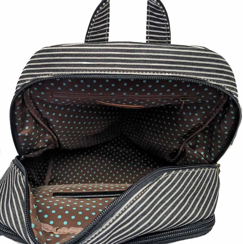 CHALA Cacual Striped Backpacks Purse with Adjustable Strap -15" x 11.5" x 6" (Black Paw Print Backpack and Crossbody Purse Bundle)