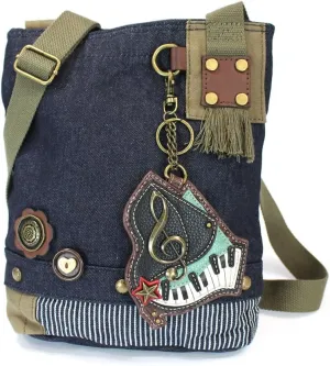 CHALA Canvas Cotton Cross-body Tote Bags with Grand Piano Key Fob/Coin Purse -6 Colors