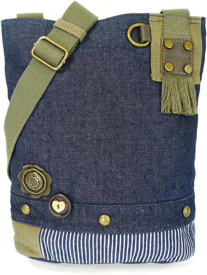 CHALA Canvas Cotton Cross-body Tote Bags with Grand Piano Key Fob/Coin Purse -6 Colors