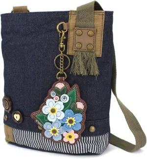 Chala Handbag Patch Cross-body Messenger Bag with 2021 keyfob (Denim_ Forget-me-not)