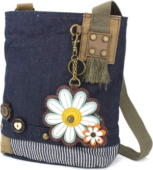 CHALA Handbags Blue/Sand Canvas Patch Cross-body Messenger Bags with 2021 new key-fob (Denim_ Daisy)