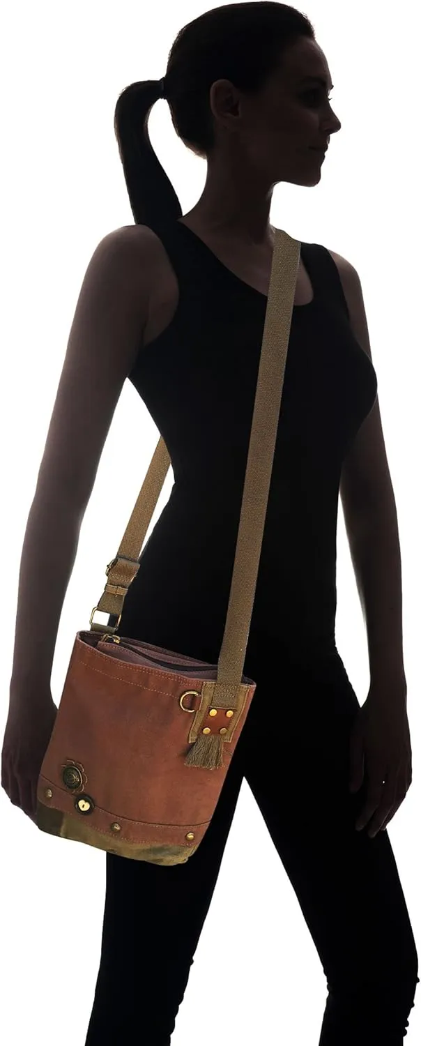 CHALA Handbags Blue/Sand Canvas Patch Cross-body Messenger Bags with 2021 new key-fob (Denim_ Daisy)