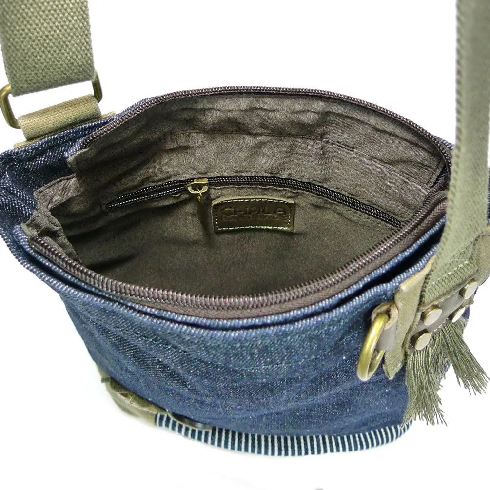 CHALA Handbags Blue/Sand Canvas Patch Cross-body Messenger Bags with 2021 new key-fob (Denim_ Daisy)