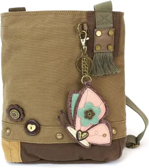 CHALA Patch Cross-Body Women Handbag, Canvas Messenger Bag - Butterfly - Olive