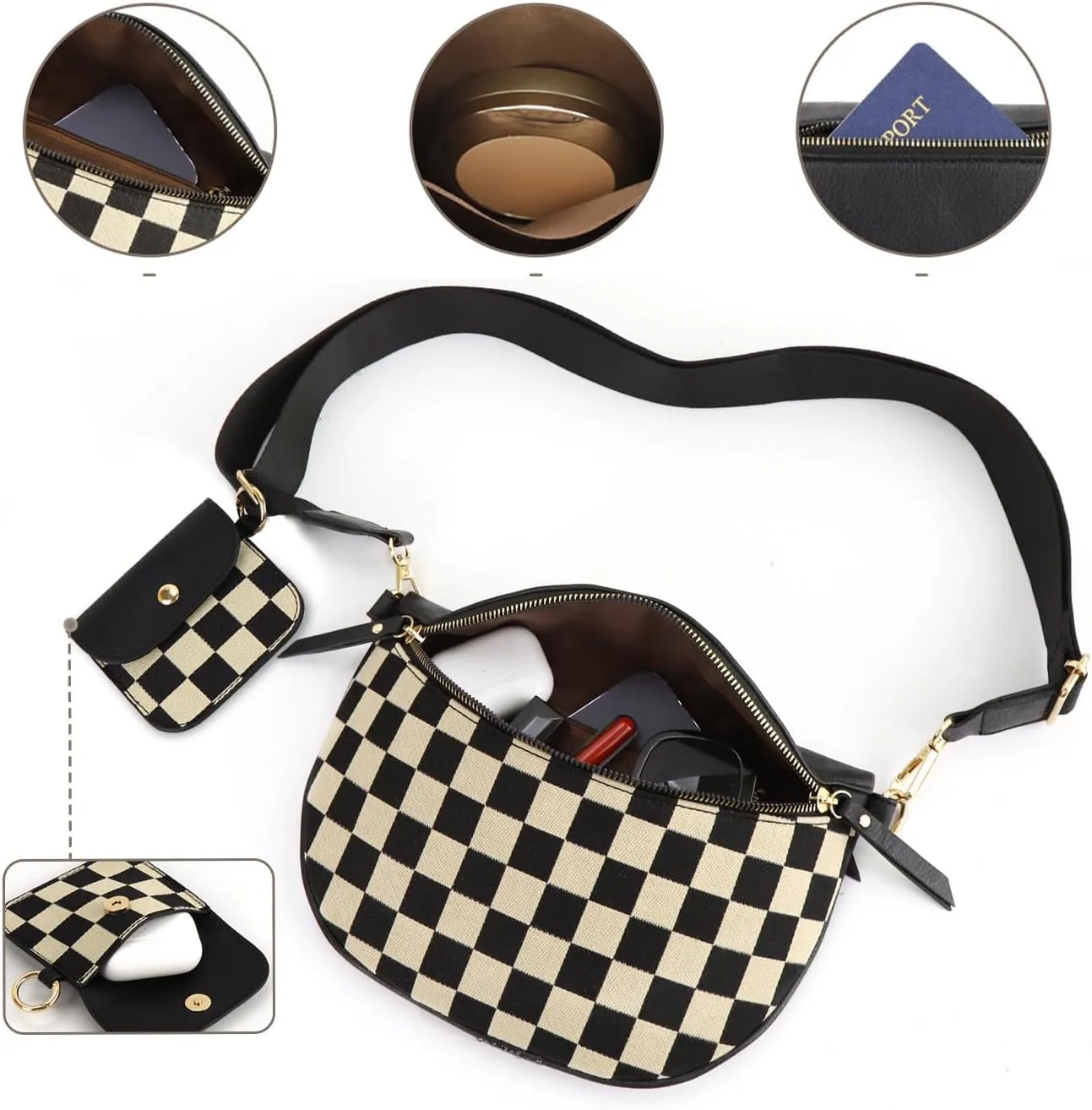 Checkerboard Purses for Women PU Leather Chest Bag Medium Sized Shoulder Bag Plaid Crossbody Bag 2025