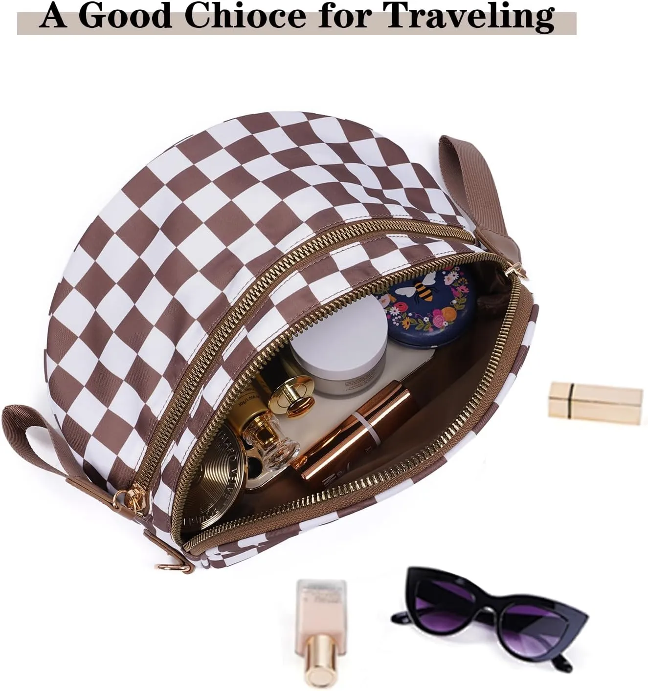 Checkered Crossbody Bags Bum Bag for Women Large Sling Bag Purse with Adjustable Strap（Caramel Checkered）