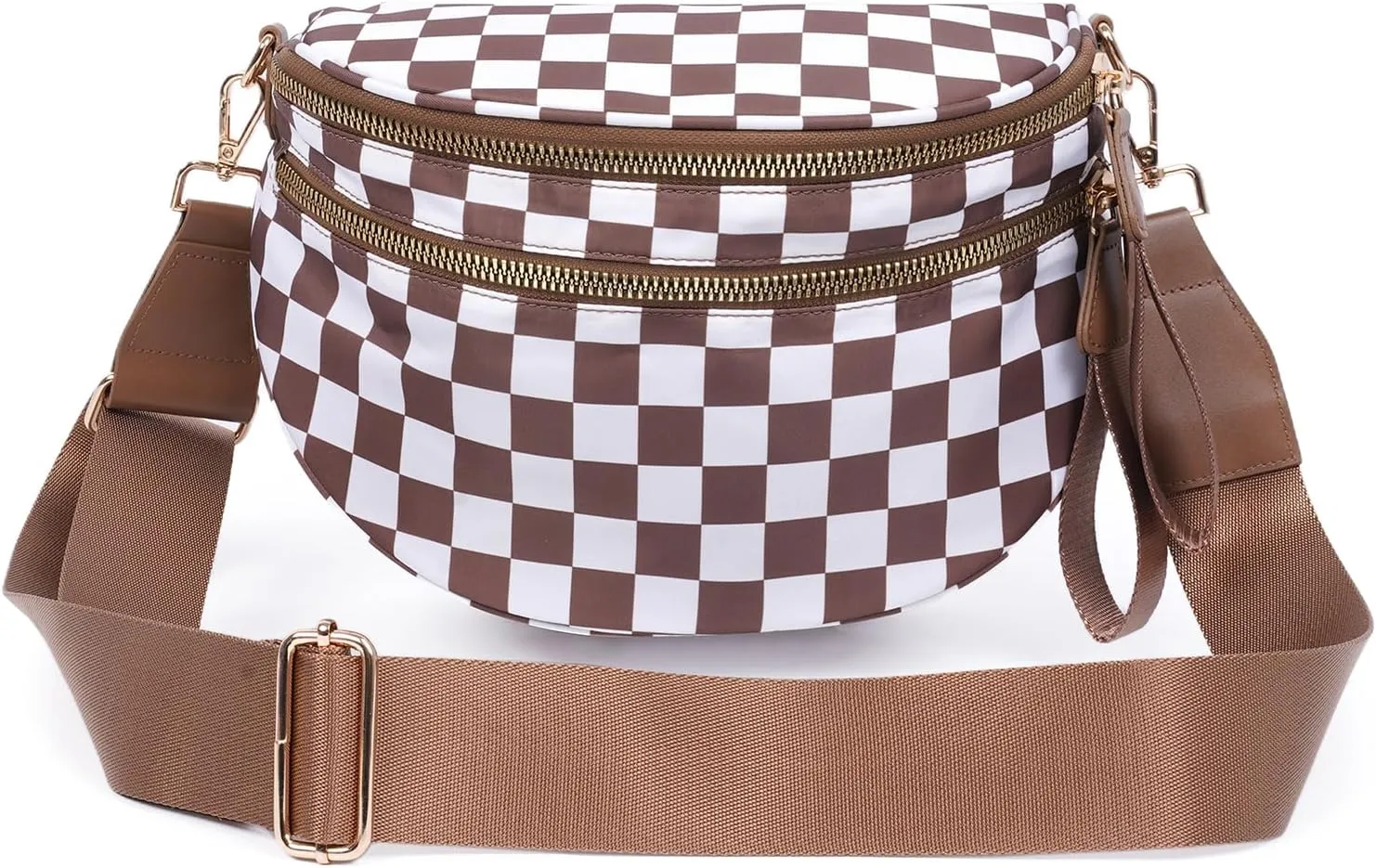 Checkered Crossbody Bags Bum Bag for Women Large Sling Bag Purse with Adjustable Strap（Caramel Checkered）