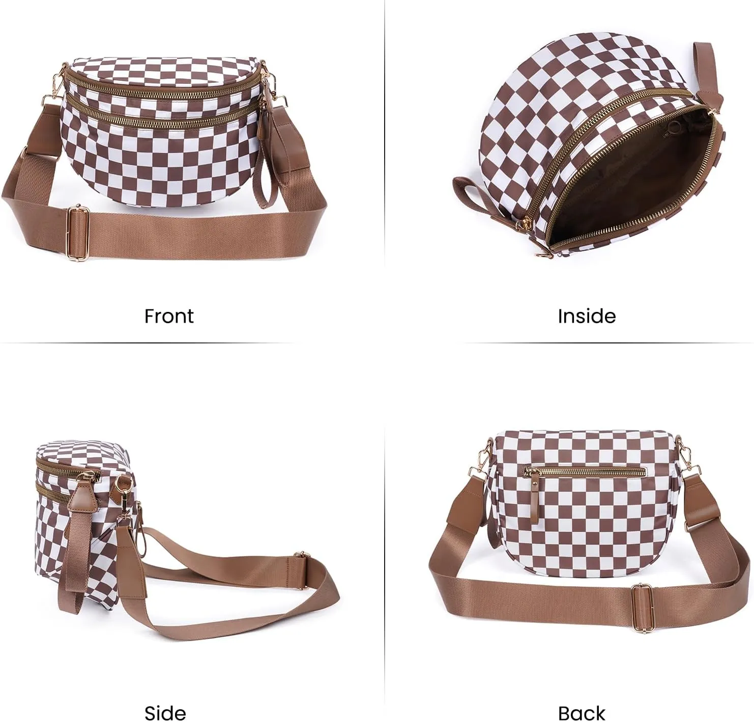 Checkered Crossbody Bags Bum Bag for Women Large Sling Bag Purse with Adjustable Strap（Caramel Checkered）