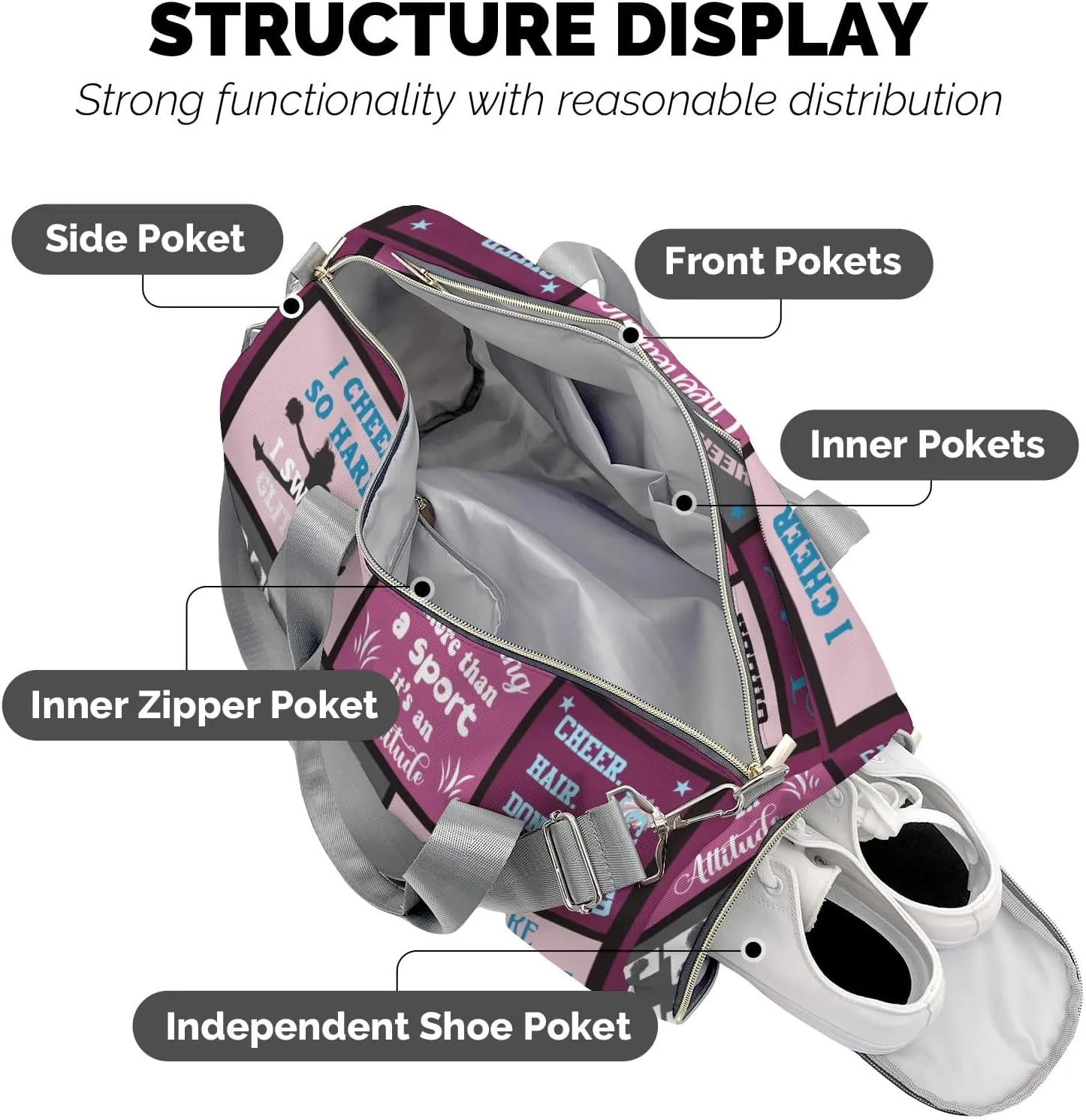 Cheerleading Duffle Bag for Travel, Carry on Bag Travel Bags Cheerleader Canvas Travel Duffel Bag Overnight Weekend Gym Bag Carry On Luggage Bags