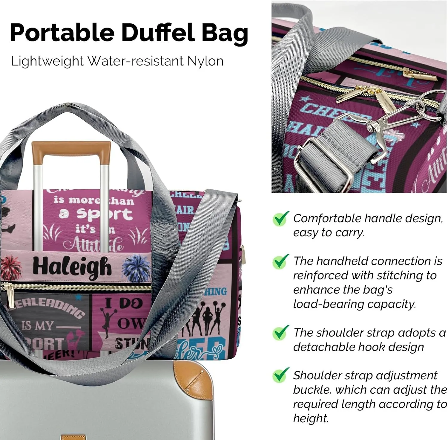 Cheerleading Duffle Bag for Travel, Carry on Bag Travel Bags Cheerleader Canvas Travel Duffel Bag Overnight Weekend Gym Bag Carry On Luggage Bags