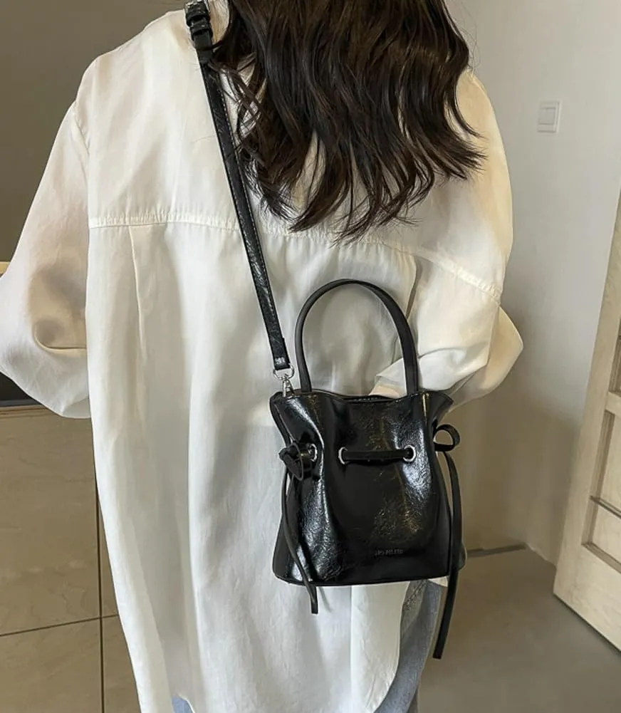 Chic Bucket Purses for Women Small PU Leather Tote Bag 2pcs Shoulder Crossbody Bag Cute Y2K Handbags Satchel