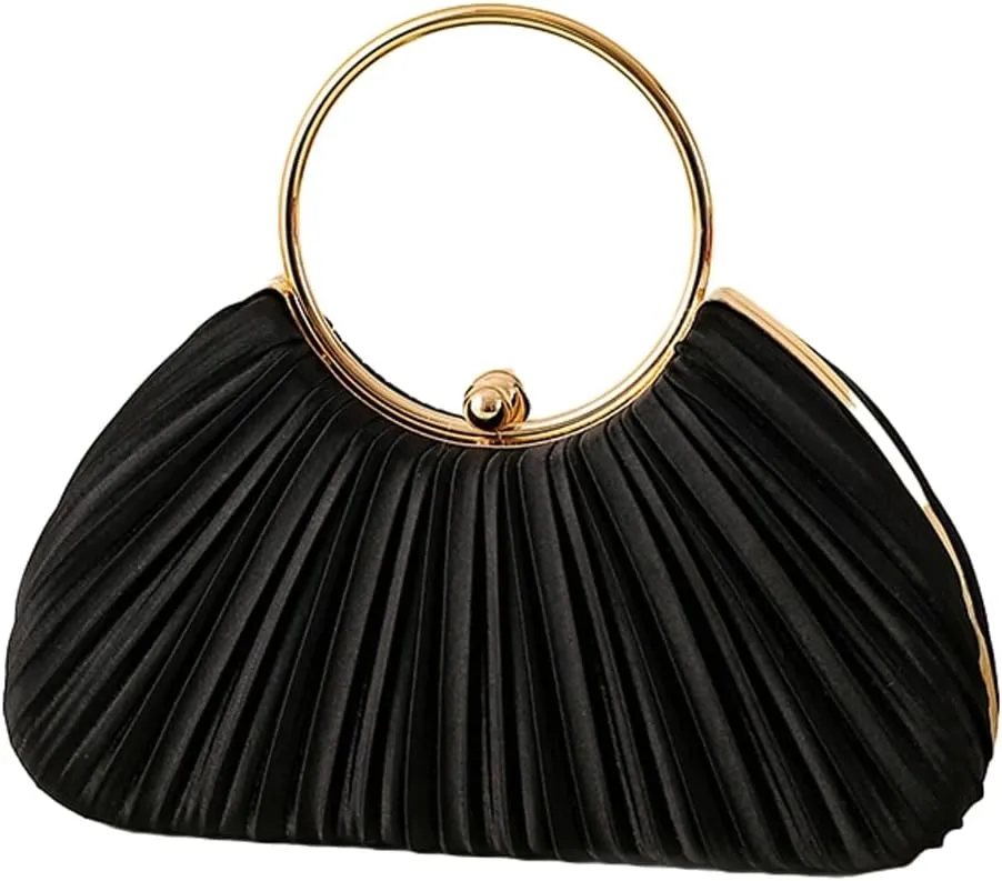 Chic Clutch Purses for Women Soft Evening Bag Pleated Shoulder Crossbody Bag with Chain for Bridal Wedding Party Dressy