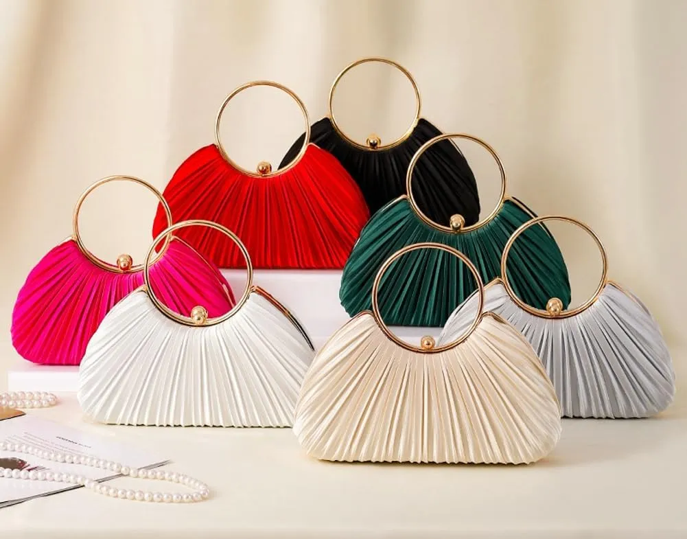 Chic Clutch Purses for Women Soft Evening Bag Pleated Shoulder Crossbody Bag with Chain for Bridal Wedding Party Dressy