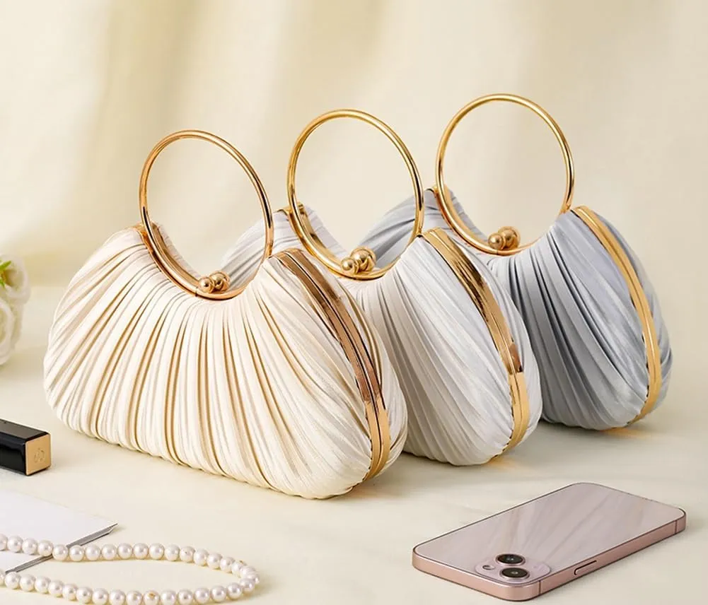 Chic Clutch Purses for Women Soft Evening Bag Pleated Shoulder Crossbody Bag with Chain for Bridal Wedding Party Dressy