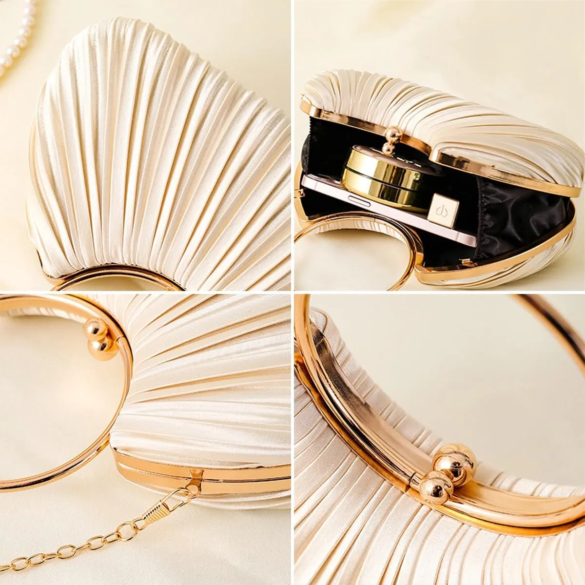 Chic Clutch Purses for Women Soft Evening Bag Pleated Shoulder Crossbody Bag with Chain for Bridal Wedding Party Dressy