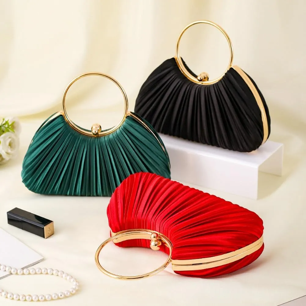 Chic Clutch Purses for Women Soft Evening Bag Pleated Shoulder Crossbody Bag with Chain for Bridal Wedding Party Dressy