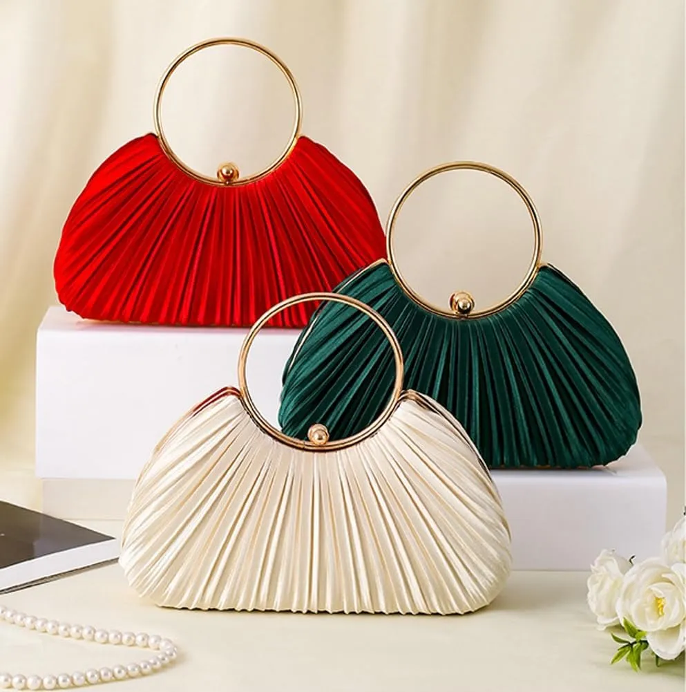 Chic Clutch Purses for Women Soft Evening Bag Pleated Shoulder Crossbody Bag with Chain for Bridal Wedding Party Dressy