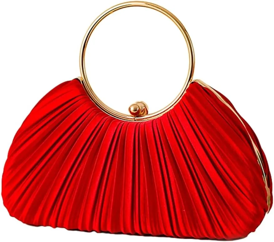 Chic Clutch Purses for Women Soft Evening Bag Pleated Shoulder Crossbody Bag with Chain for Bridal Wedding Party Dressy