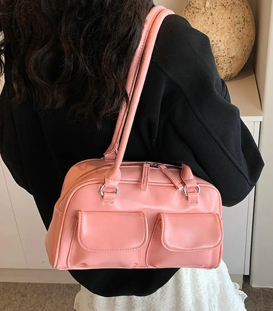 Chic Shoulder Bag for Women Glossy PU Leather Purses Fashion Small Tote Handbag Y2k Top Handle Satchel