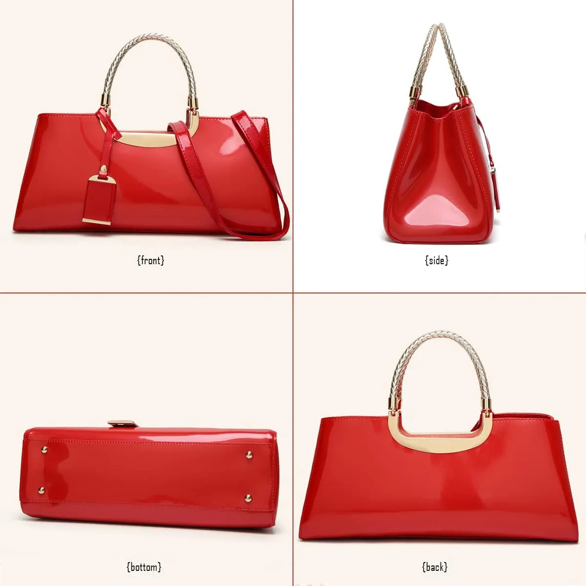 Chikencall Women PU Patent Leather Tote Handbag Glossy Top-handle Purse Evening Shoulder Bag Ladies Wedding Satchel