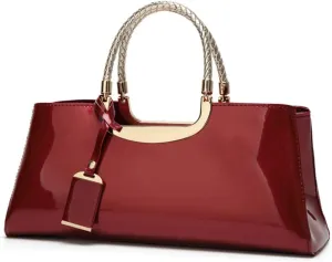 Chikencall Women PU Patent Leather Tote Handbag Glossy Top-handle Purse Evening Shoulder Bag Ladies Wedding Satchel