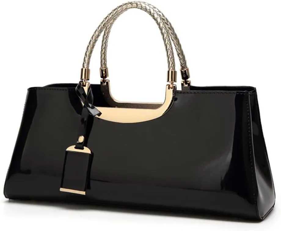 Chikencall Women PU Patent Leather Tote Handbag Glossy Top-handle Purse Evening Shoulder Bag Ladies Wedding Satchel
