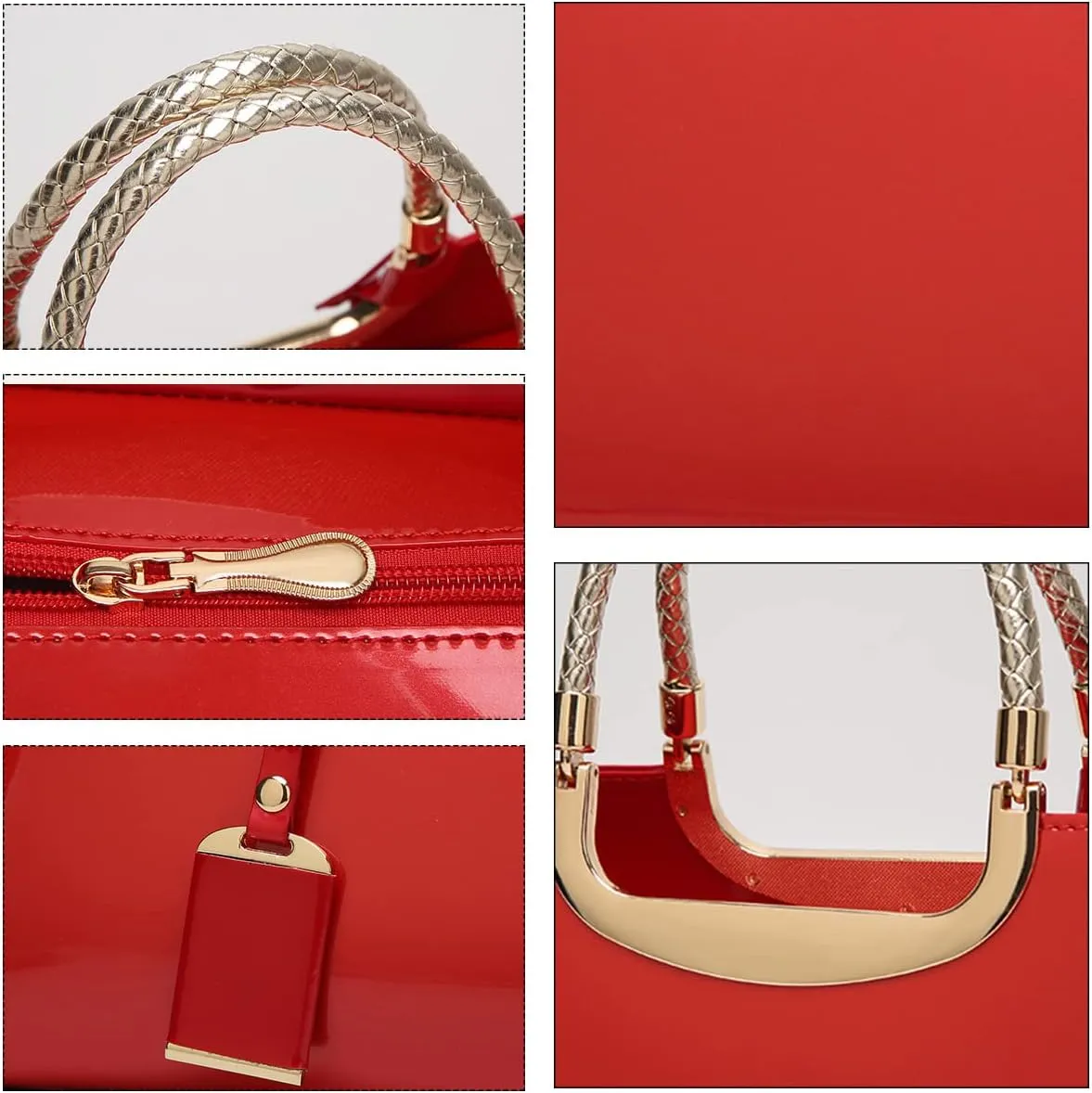 Chikencall Women PU Patent Leather Tote Handbag Glossy Top-handle Purse Evening Shoulder Bag Ladies Wedding Satchel