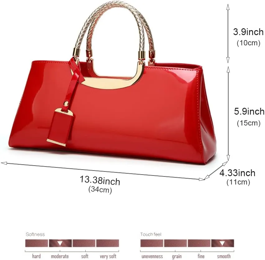 Chikencall Women PU Patent Leather Tote Handbag Glossy Top-handle Purse Evening Shoulder Bag Ladies Wedding Satchel