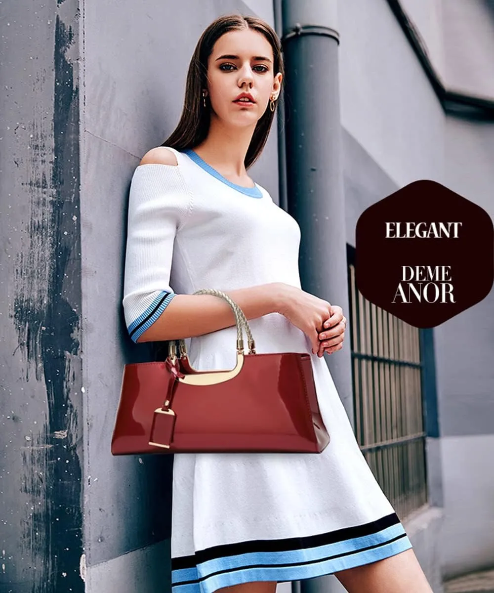 Chikencall Women PU Patent Leather Tote Handbag Glossy Top-handle Purse Evening Shoulder Bag Ladies Wedding Satchel