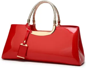 Chikencall Women PU Patent Leather Tote Handbag Glossy Top-handle Purse Evening Shoulder Bag Ladies Wedding Satchel