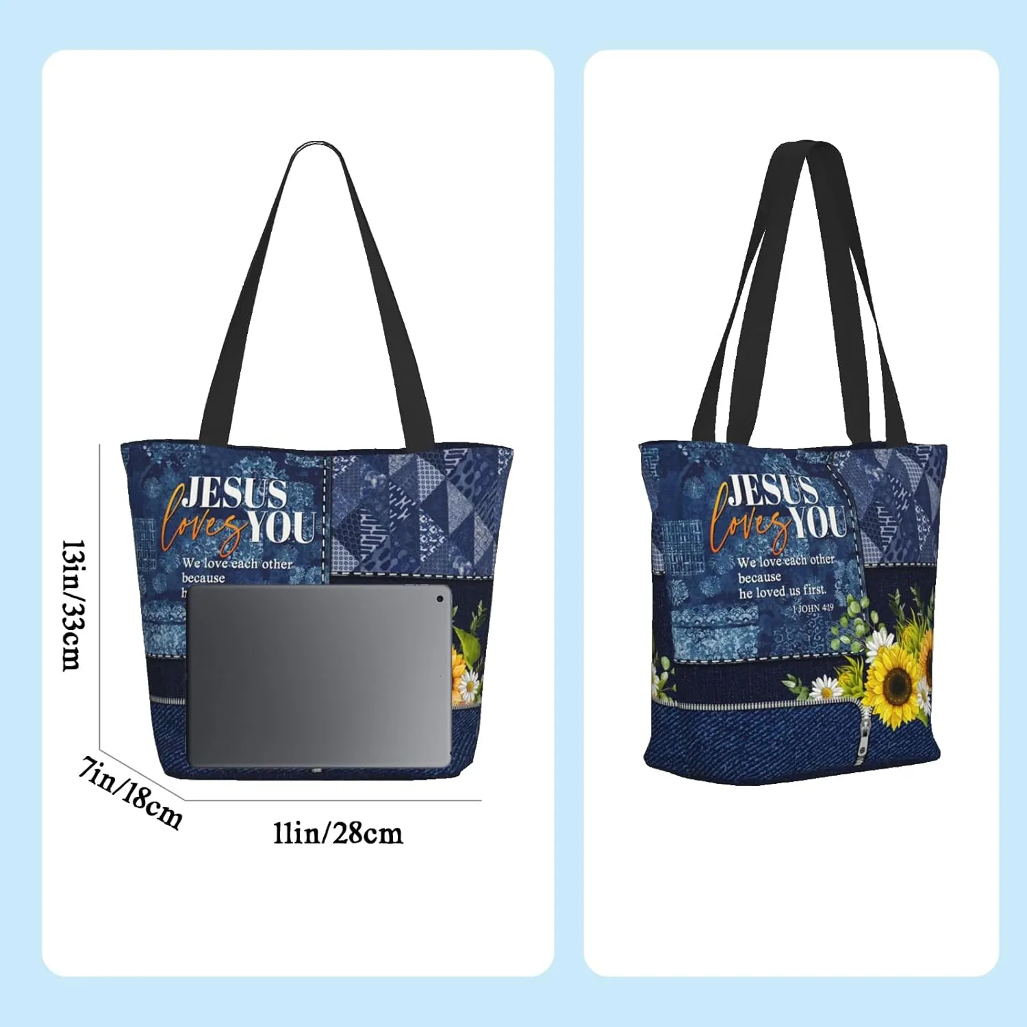 Christian Gifts Reusable Shopping Tote Bag Zippered Inspirational Tote Bags for Women Bible Verse Shoulder Bag