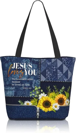 Christian Gifts Reusable Shopping Tote Bag Zippered Inspirational Tote Bags for Women Bible Verse Shoulder Bag