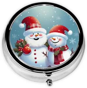 Christmas Santa Snowman Pill Box Round Pill Case for Pocket Purse 3 Compartment Medicine Pill Organizer Cute Portable Travel Pillbox Vitamin Cod Liver Oil Storage Box Unique Gift Organizer