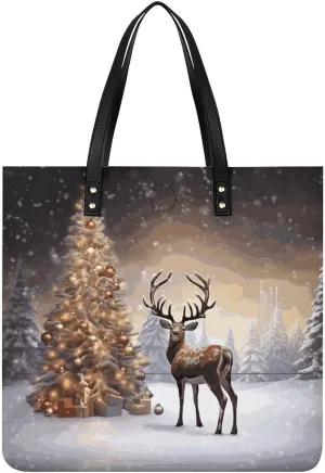 Christmas Tree And Reindeer Large Leather Handbags Women Fashion Handbag Multifunctional Travel Bag It Is A Great Gift for Mothers, Teachers, Friends, Bridesmaids