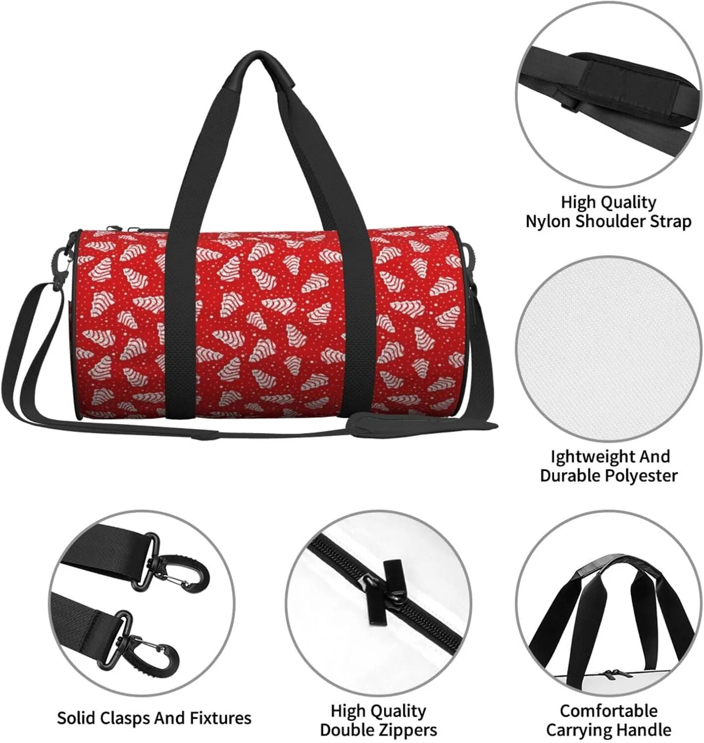 Christmas Tree Cakes Red Round Travel Duffel Bag Large Capacity Gym Sports Bags for Hiking Vacation Trips