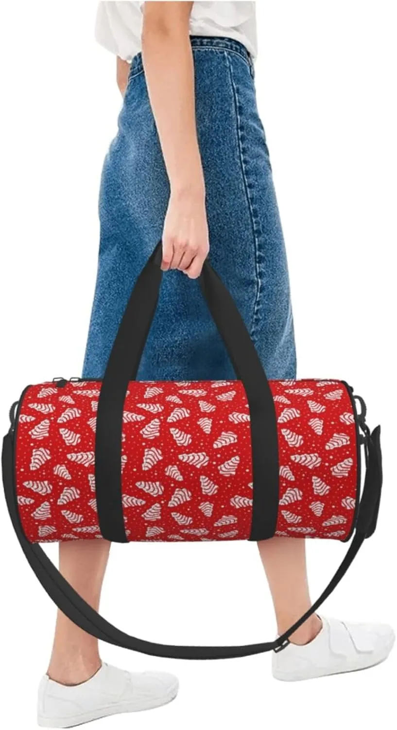 Christmas Tree Cakes Red Round Travel Duffel Bag Large Capacity Gym Sports Bags for Hiking Vacation Trips