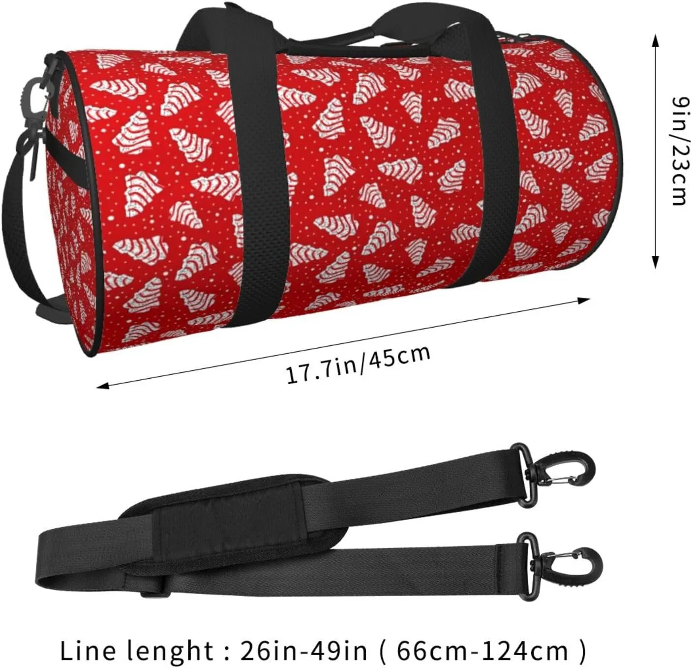 Christmas Tree Cakes Red Round Travel Duffel Bag Large Capacity Gym Sports Bags for Hiking Vacation Trips