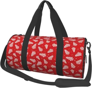 Christmas Tree Cakes Red Round Travel Duffel Bag Large Capacity Gym Sports Bags for Hiking Vacation Trips