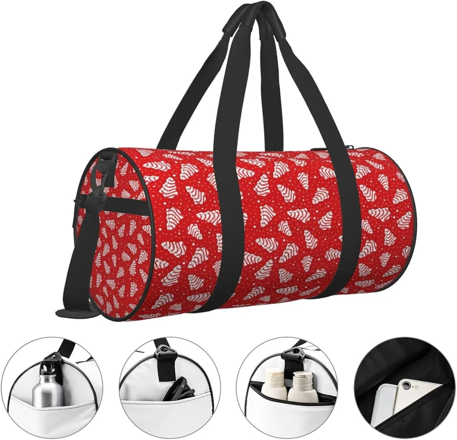Christmas Tree Cakes Red Round Travel Duffel Bag Large Capacity Gym Sports Bags for Hiking Vacation Trips