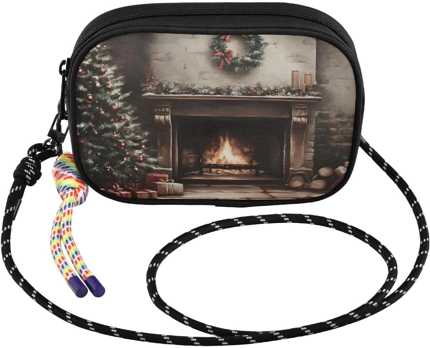 Christmas Tree Fireplace Crossbody Bags for Women Cell Phone Purses Women's Shoulder Handbags Wallet Purse with Adjustable Strap