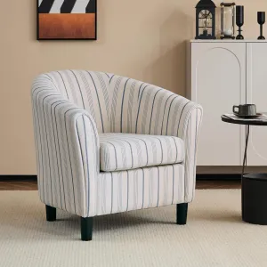 Christopher Knight Home Lixi Fabric Upholstery and Solid Wood Frame Club Chair, Stripes Pattern, Living Room Barrel Chair, Comfy Armchair, Tub Design with Removable Cushion, Beige and Blue