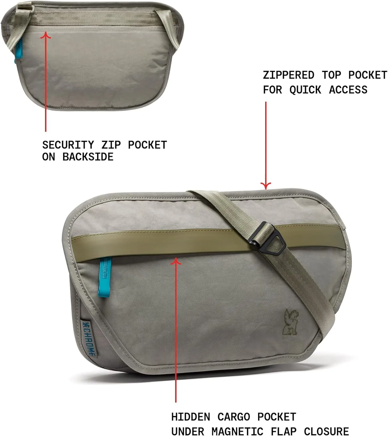Chrome Industries Sodo Crossbody Sling Bag for Men and Women, Zippered Phone, Security & Hidden Pockets, Recycled Materials