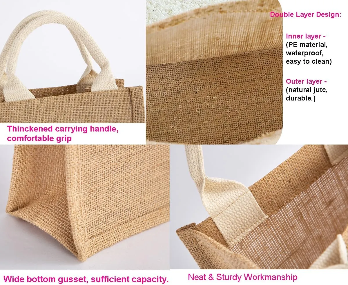 Cidro Burlap Tote Bag Jute Handbags with Scarf, Reusable Grocery Bags Water Resistant for Bridesmaid Gift Travel Shopping DIY