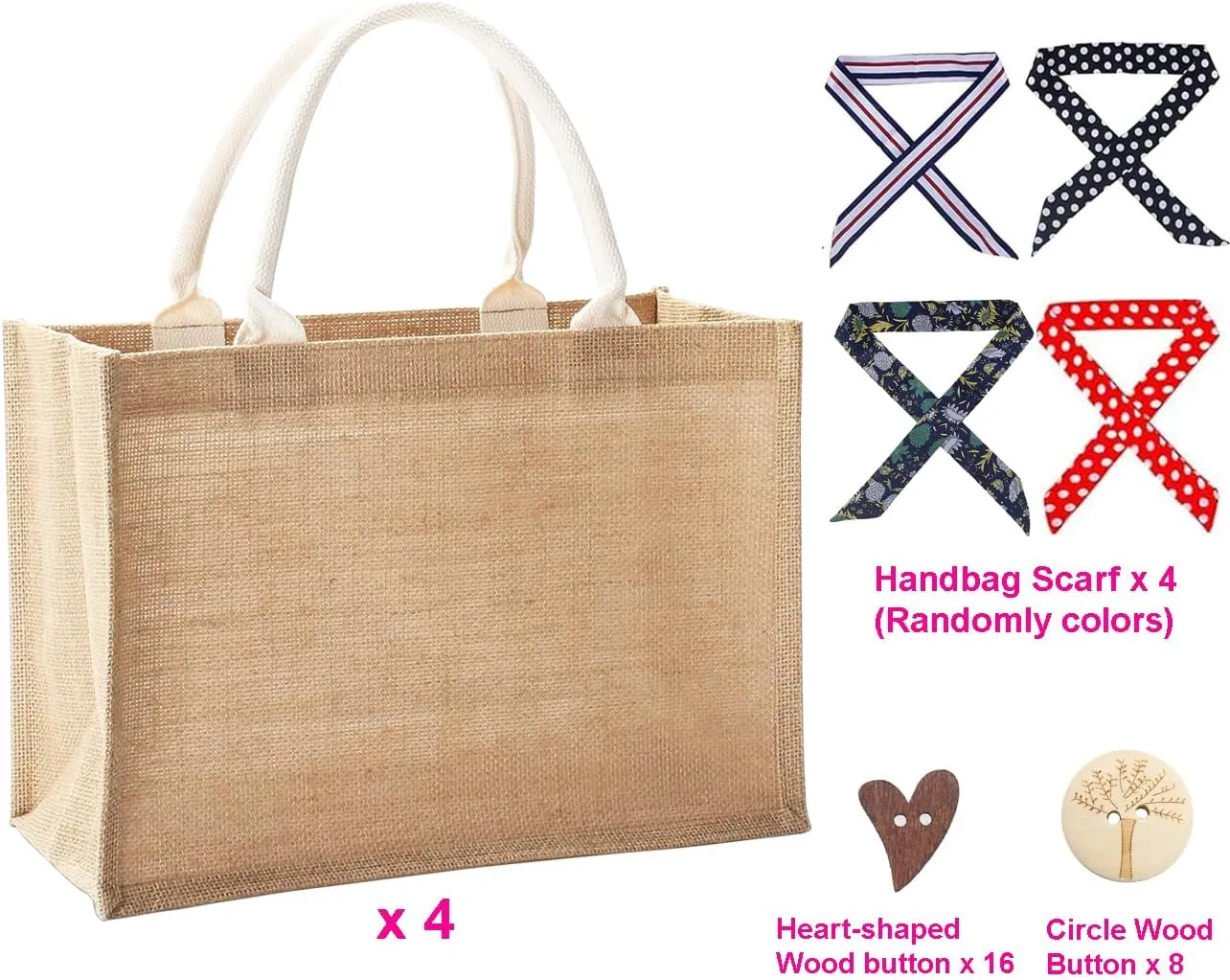 Cidro Burlap Tote Bag Jute Handbags with Scarf, Reusable Grocery Bags Water Resistant for Bridesmaid Gift Travel Shopping DIY
