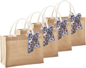 Cidro Burlap Tote Bag Jute Handbags with Scarf, Reusable Grocery Bags Water Resistant for Bridesmaid Gift Travel Shopping DIY